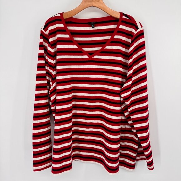 Talbots Womens Red White Striped V-Neck Long Sleeve Top size 3X Cotton - Picture 4 of 10